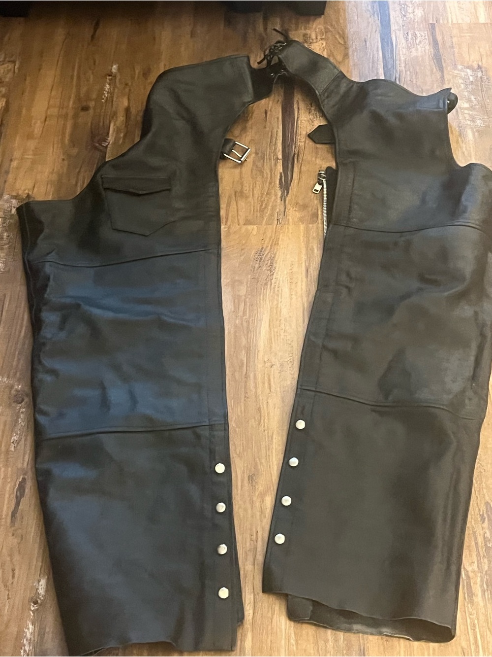 Nomad Black Leather Motorcycle Chaps